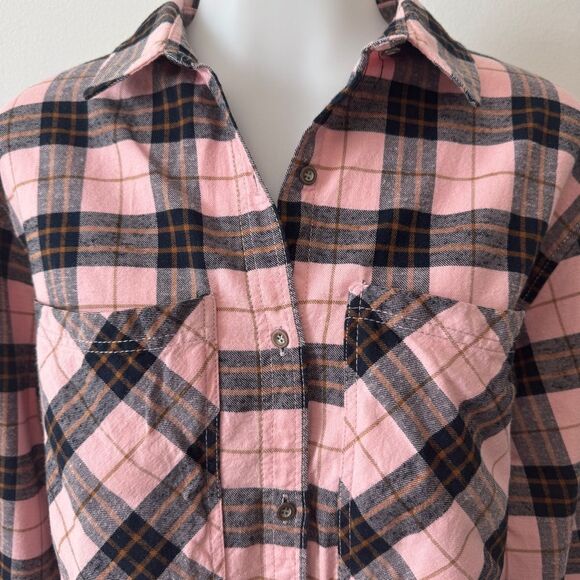 Girl's Zara Pink Linen Cotton Long Sleeve Plaid Button Up Shirt Girls 13/14 - Picture 3 of 6